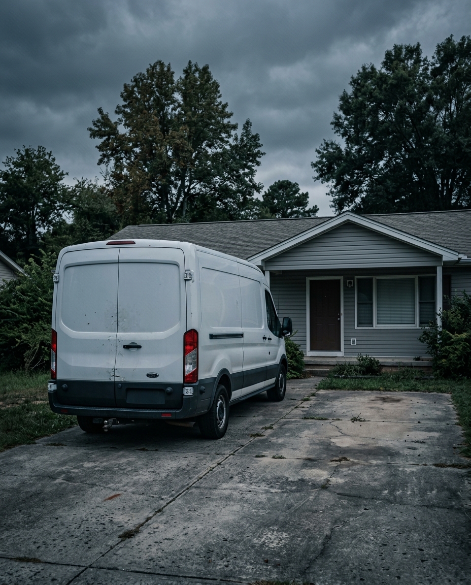 Empty driveway with contractor van parked but nobody home, the frustration of a no-show